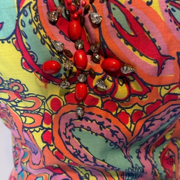 Lilly Pulitzer Vibrant Multicolor Paisley Dress with beaded neckline - Picture 5 of 12